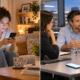 Kobieta wieczorem czeka na odpowiedź na wiadomość, a partner w pracy nie zauważa świecącego telefonu